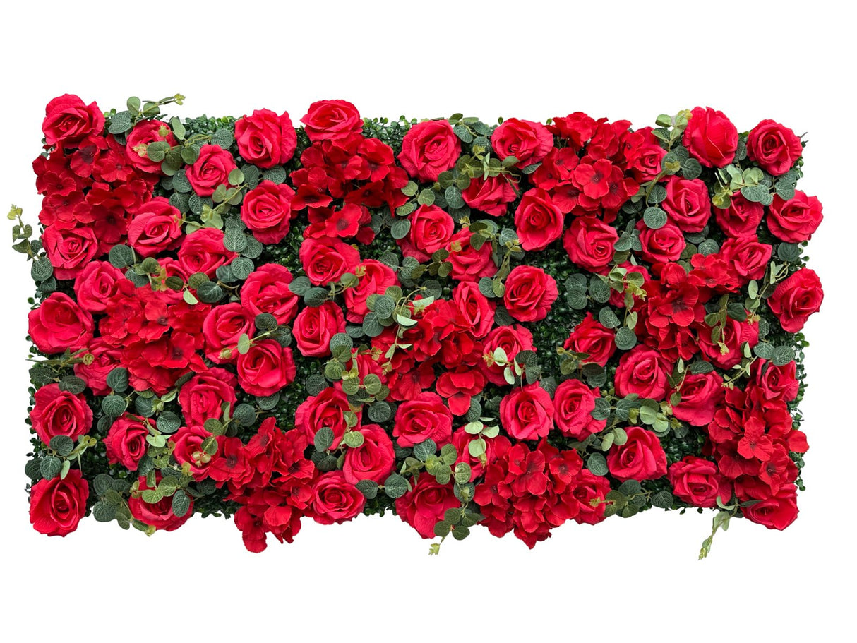 Red rose and hydrangea flower mat rectangle with red roses and green leaves