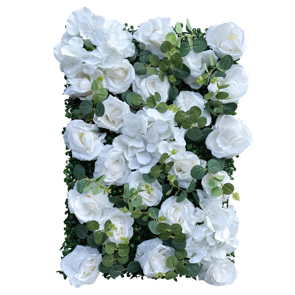 White rose and hydrangea flower mat with green leaves, 40x60 cm
