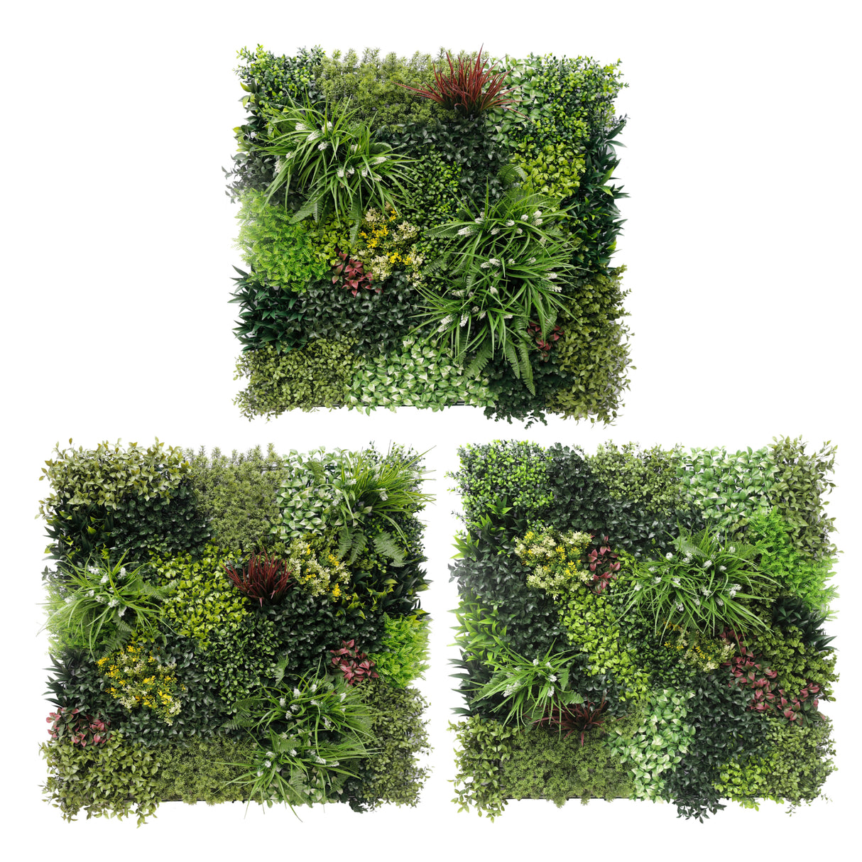 Combo of 3 x 1m2 Artificial green wall panels with mixed green red white yellow foliage