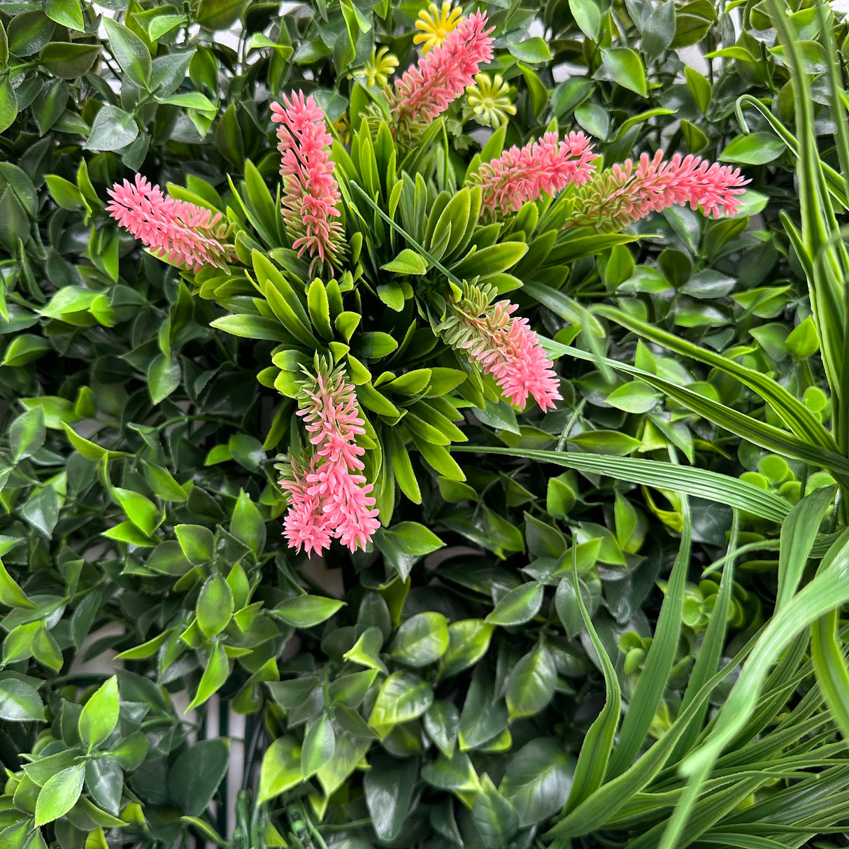 Combo of 3 x 1m2 artificial green wall panels with variegated mixed green red white yellow orange foliage