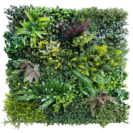 Combo of 3 x 1m2 artificial green wall panel with variegated mixed green red white yellow foliage