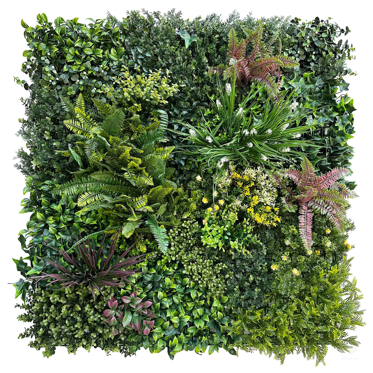 Combo B panel - Artificial green wall panel with variegated mixed green red white yellow foliage
