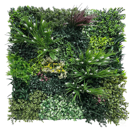 Combo of 3 x 1m2 artificial green wall panels with variegated mixed green red white yellow foliage
