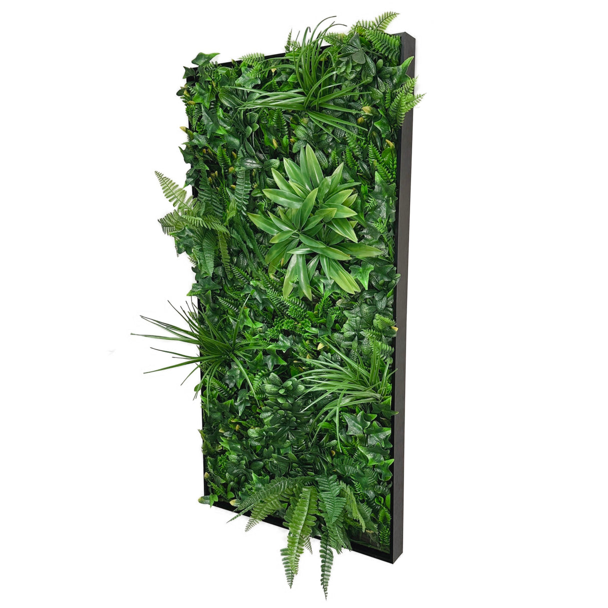 Artificial green foliage wall rectangle art panel aluminium black - 100x50cm