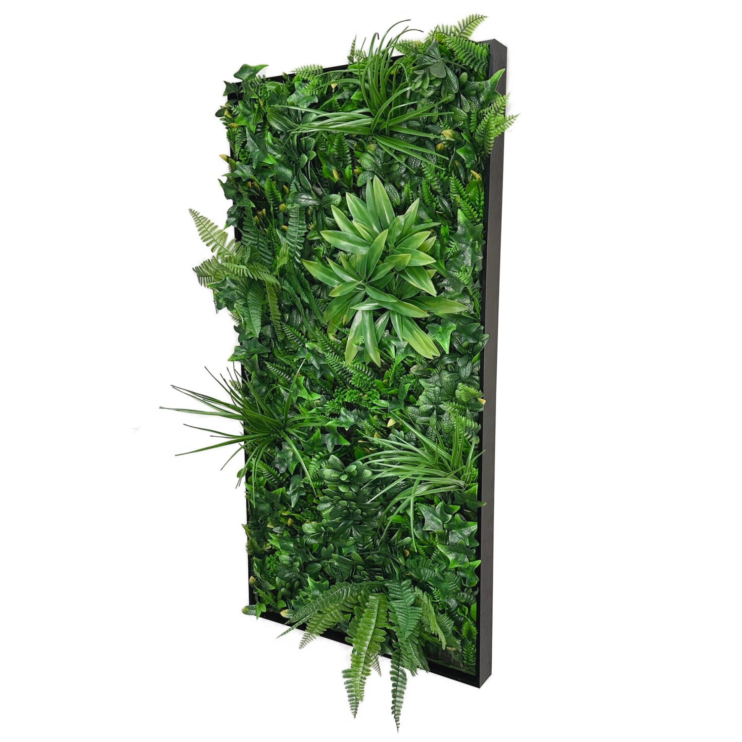 Artificial green foliage wall rectangle art panel aluminium black - 100x50cm