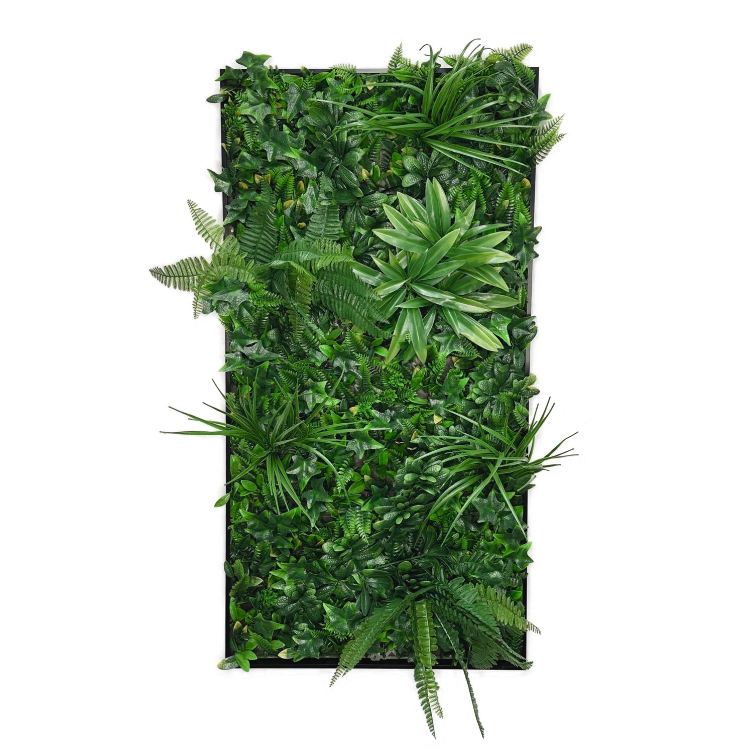 Artificial green foliage wall rectangle art panel aluminium black - 100x50cm