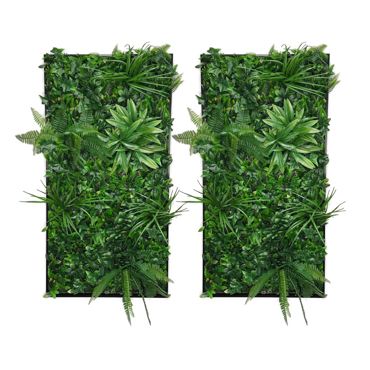 Artificial green foliage wall rectangle art panel aluminium black - 2 x 100x50cm frames