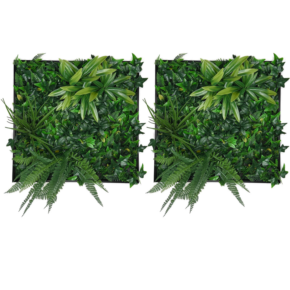 Artificial green foliage wall square art panel black aluminium - 2 x 50cm