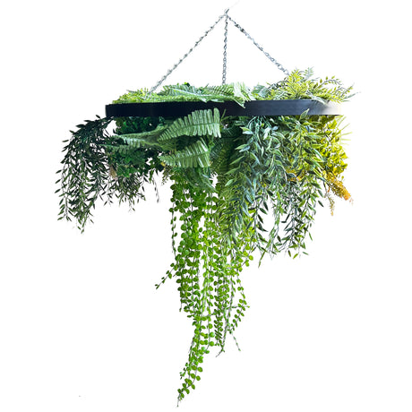 Hanging hoop with a mixture of artificial trailing and green plants 60cm - black hoop