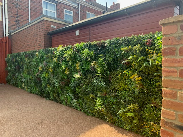 Combo of 3 x 1m2 Artificial green wall panels with mixed green red white yellow foliage