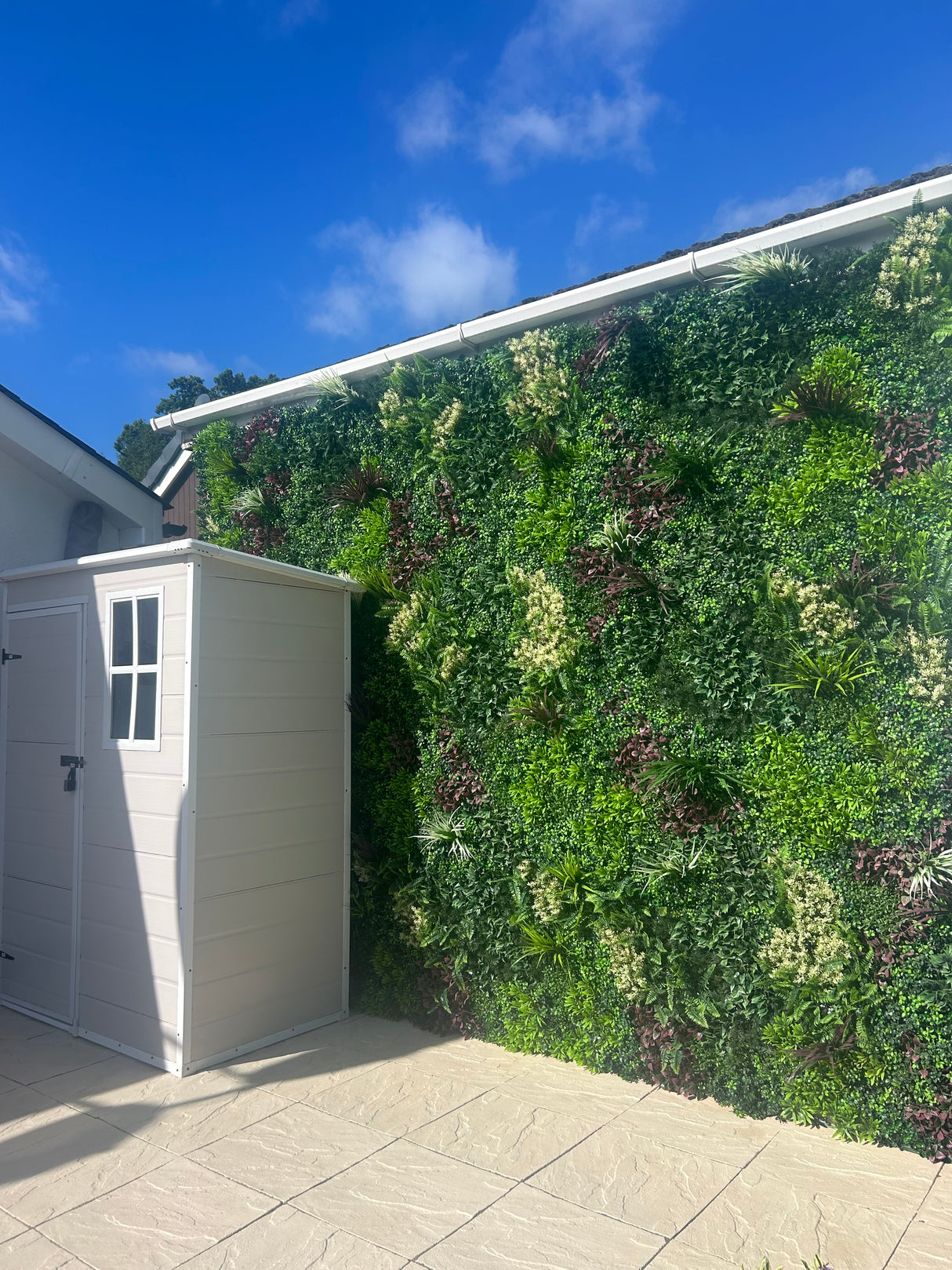 Combo of 3 x Artificial green wall panel with variegated mixed green red and white foliage