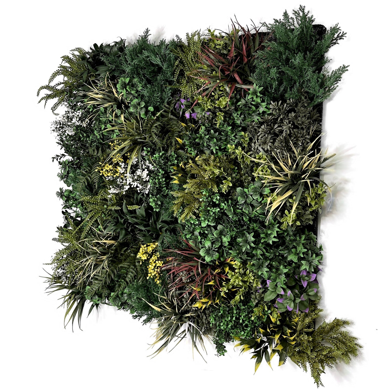 Ultra realistic artificial green wall with green yellow red purple and white foliage 100x100cm panel PW2324FR100