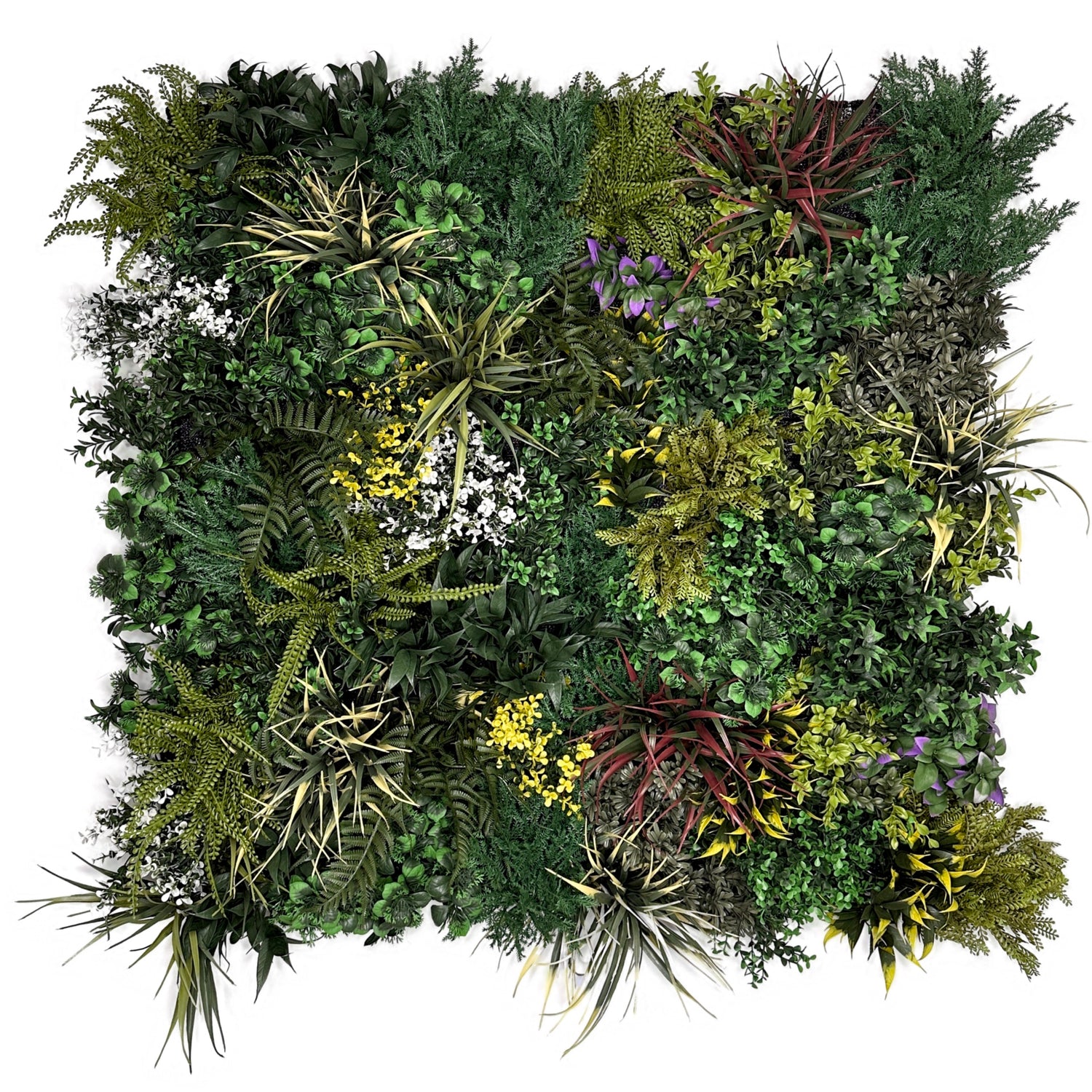 Ultra realistic artificial green wall with green yellow red purple and white foliage 100x100cm panel PW2324FR100