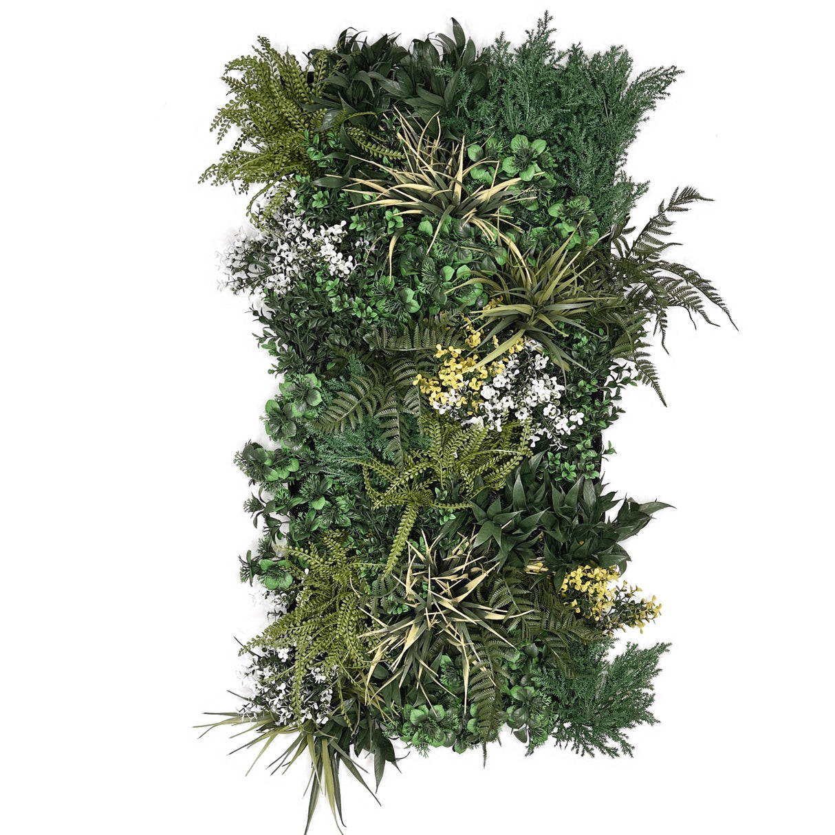 Ultra realistic artificial 3D plant wall PW23 with lush green with yellow and white foliage 100x50cm