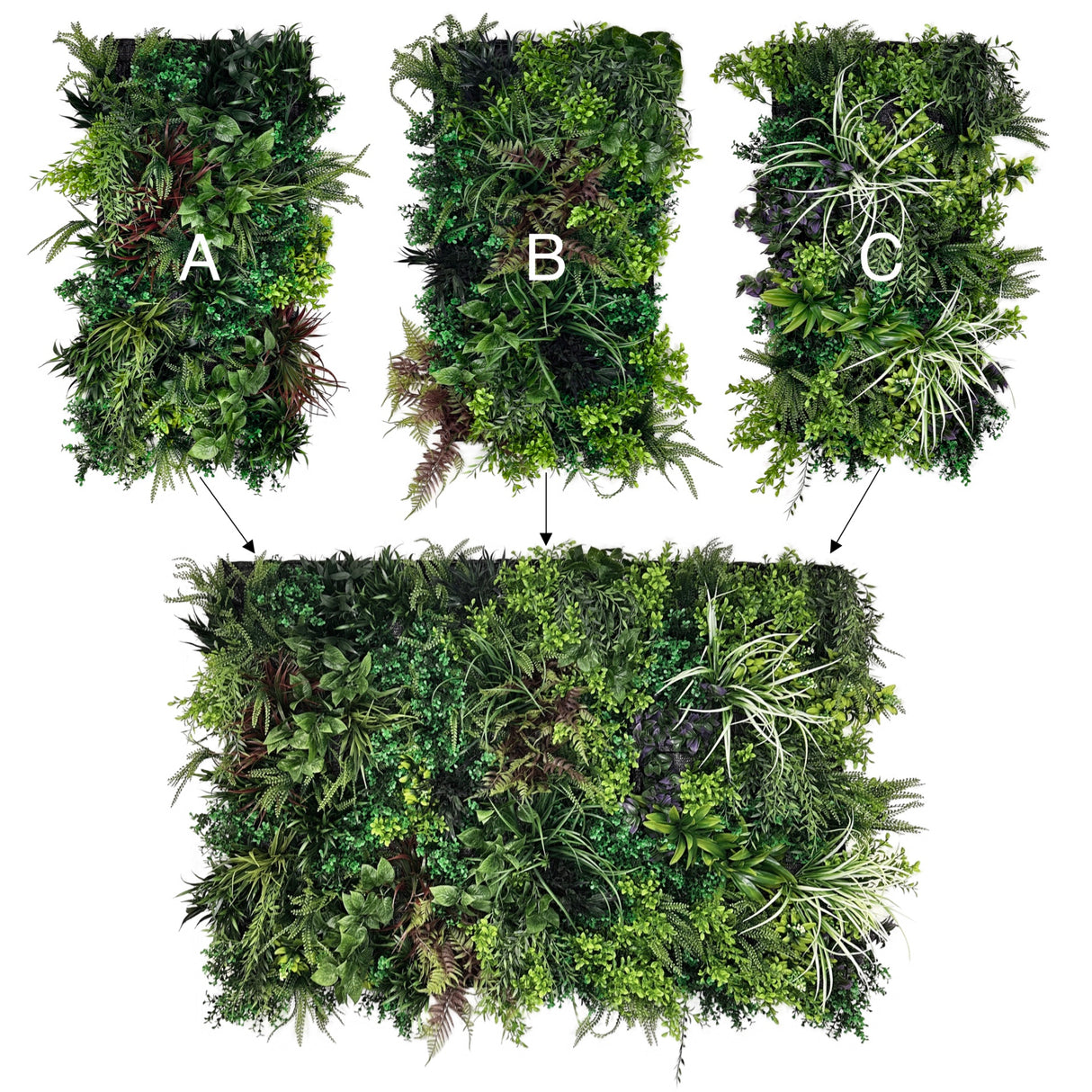 Ultra realistic 3D combo artificial green wall - 3 x PW29 A-B-C 100x50cm panels