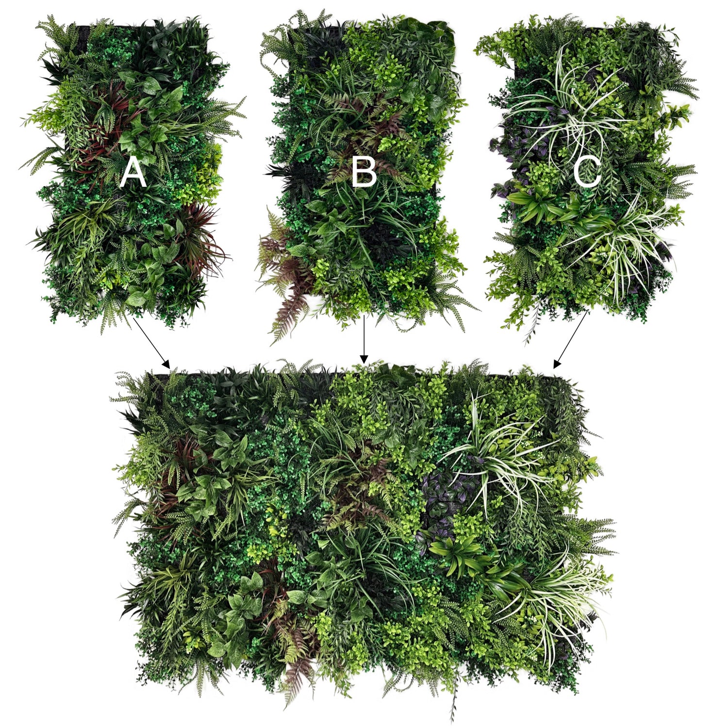Ultra realistic 3D combo artificial green wall - 3 x PW29 A-B-C 100x50cm panels