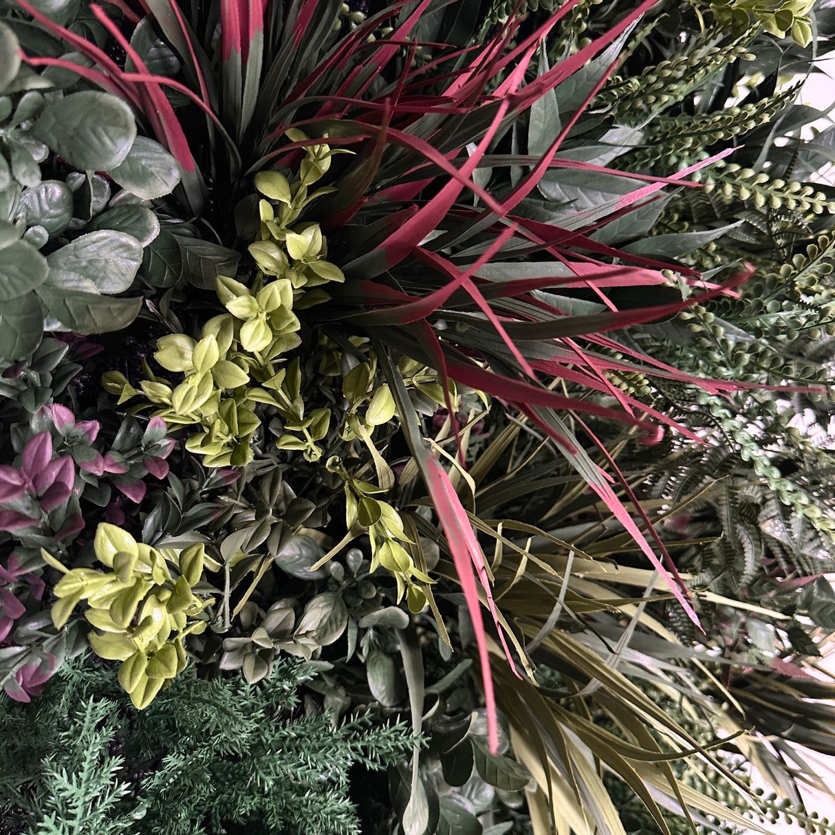 Ultra realistic FR artificial green wall with green yellow red purple and white foliage 100x50cm panel PW38FRA