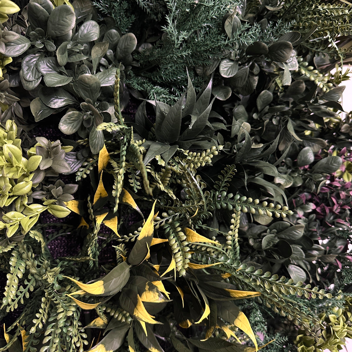 Ultra realistic FR artificial green wall with green yellow red purple and white foliage 100x50cm panel PW38FRA