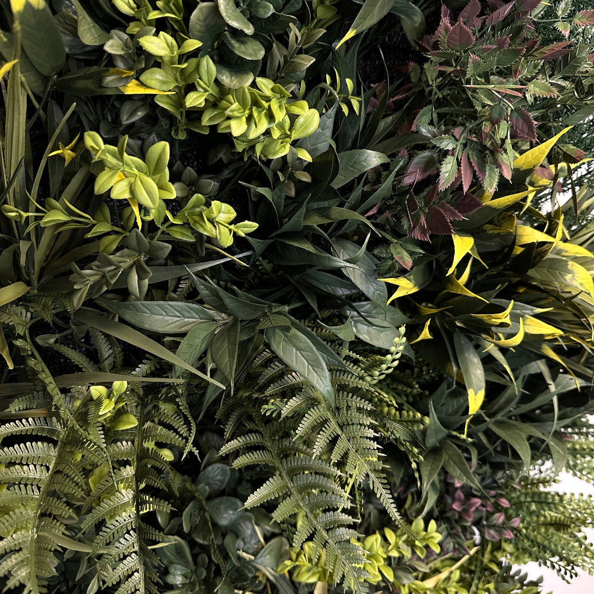 Ultra realistic FR artificial green wall with green yellow red purple and white foliage 100x50cm panel PW38FRC