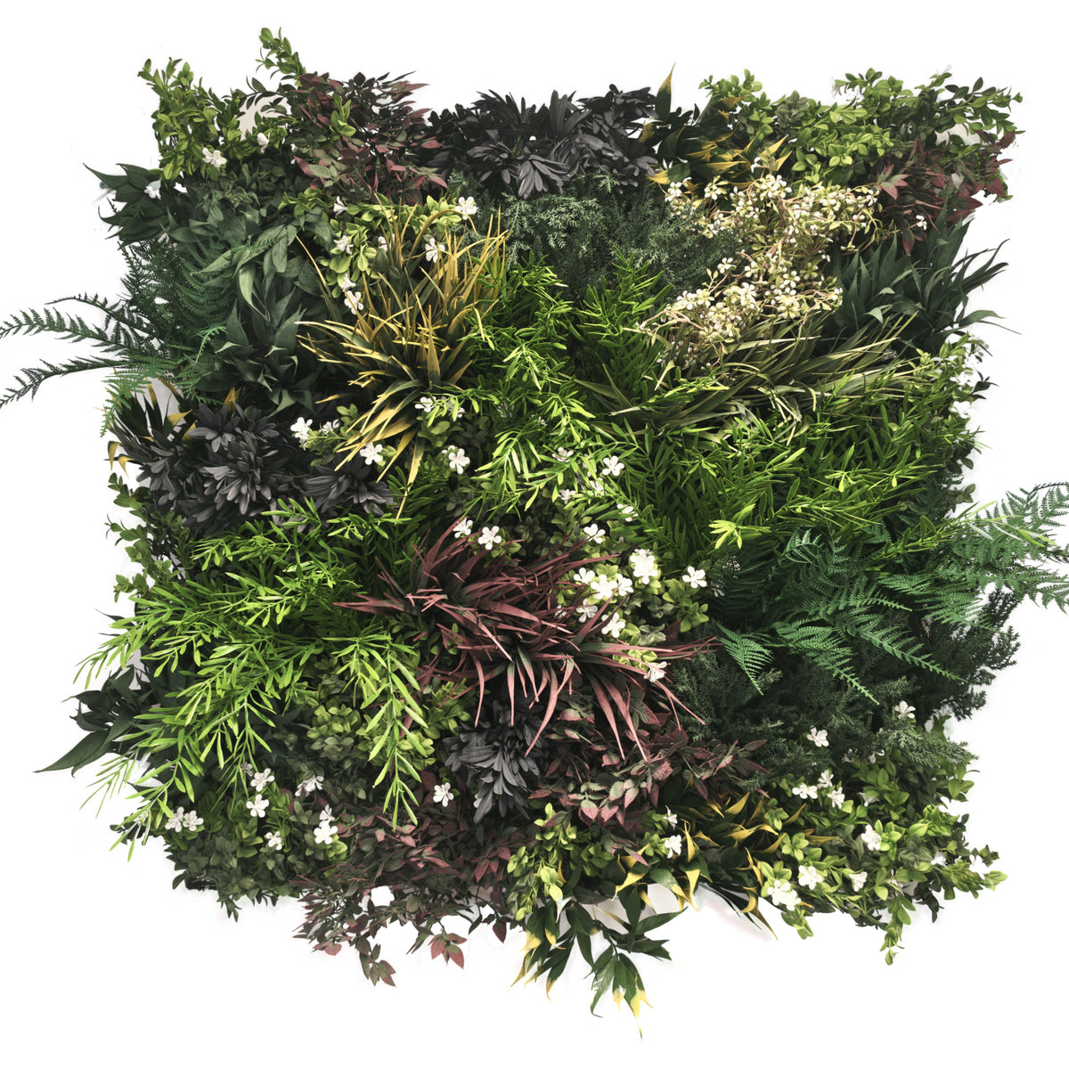 Premium Artificial 3D plant wall FR with green yellow red foliage and purple lavenders - 80x80cm PW61FR