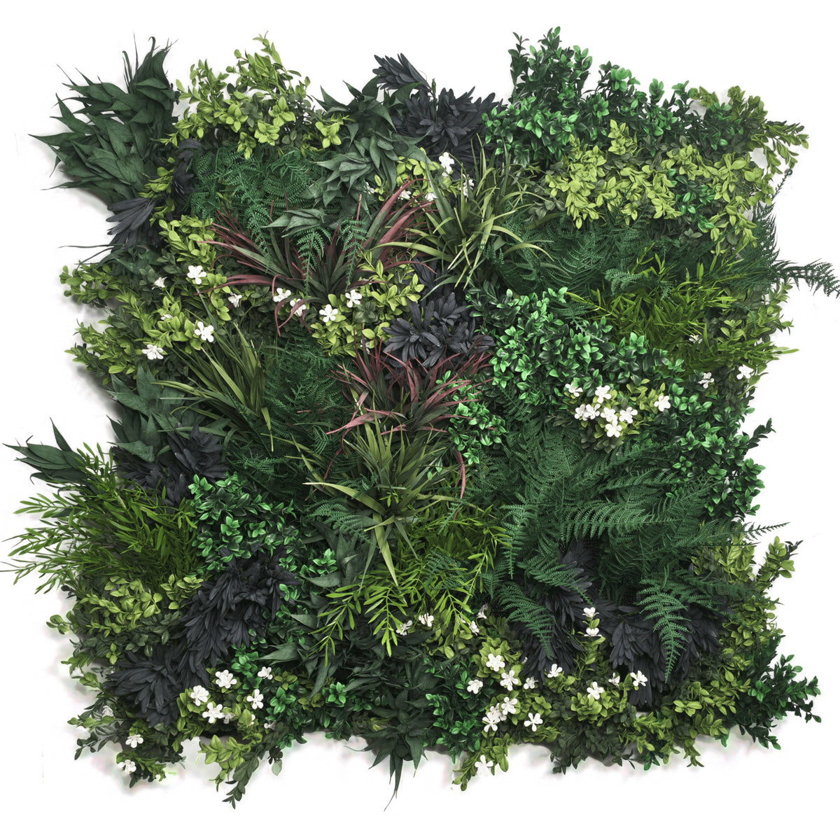 Premium Artificial 3D plant wall FR with green yellow red foliage and white flowers - 80x80cm PW62FR