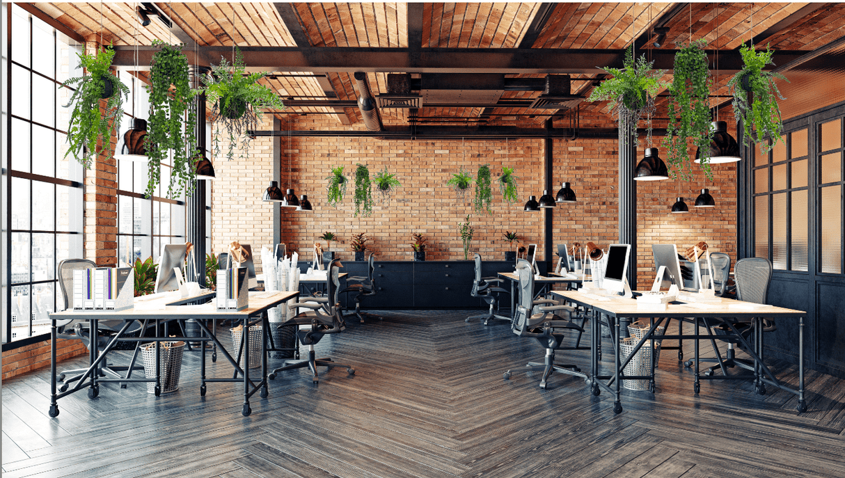 Multiple hanging artificial fern kokedamas with cascading green leaves and dark moss