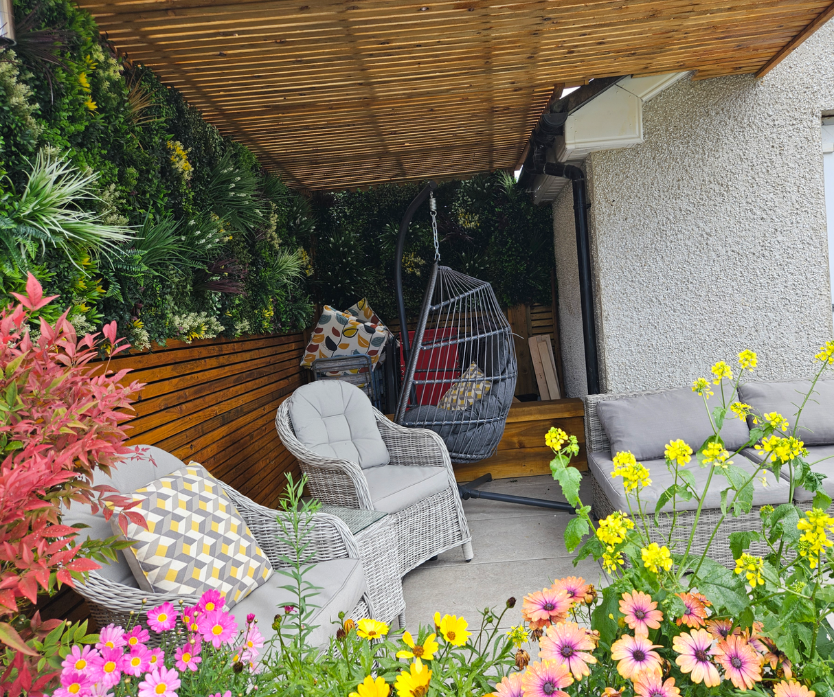 Combo of 3 x 1m2 artificial green wall panels with variegated mixed green red white yellow foliage