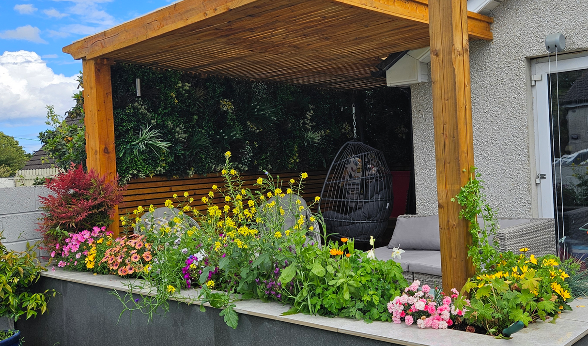 Combo of 3 x 1m2 artificial green wall panels with variegated mixed green red white yellow foliage