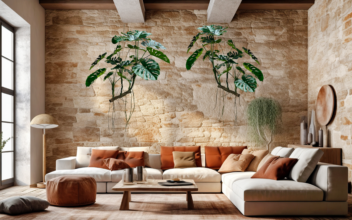 Artificial large hanging branched monstera with trailing roots 120cm wide