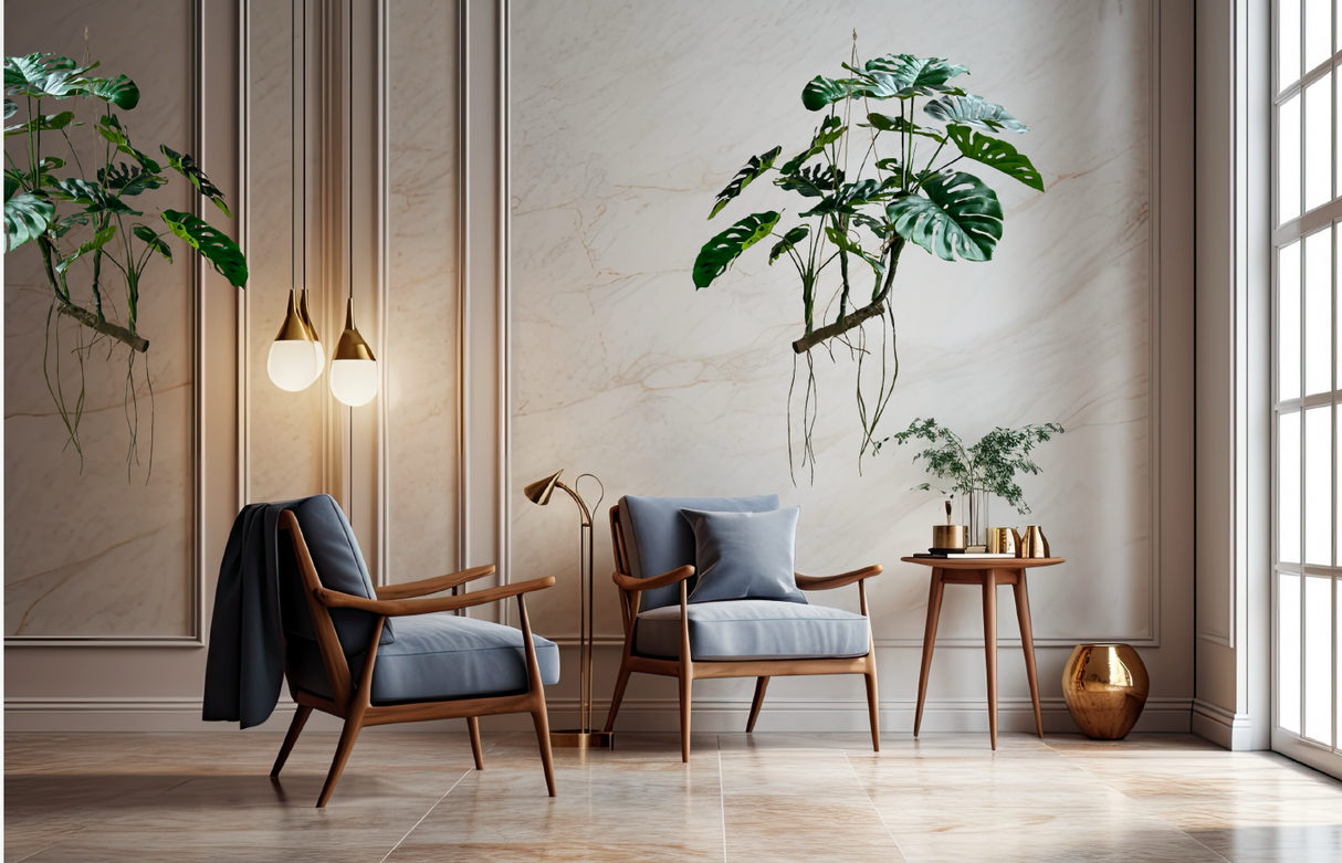 Artificial large hanging branched monstera with trailing roots 120cm wide