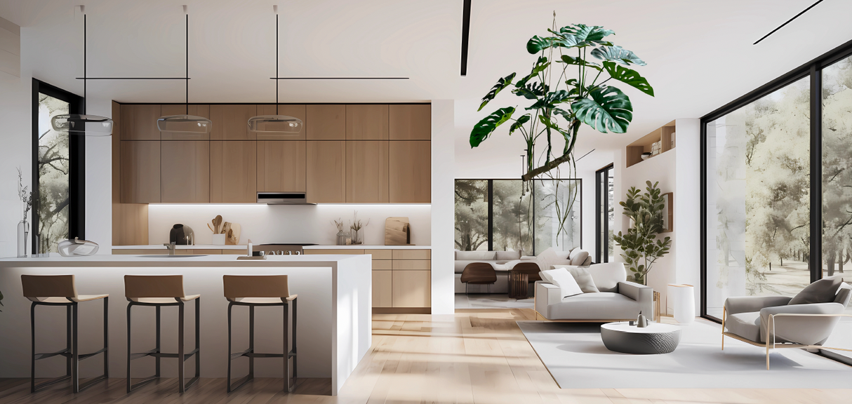 Artificial large hanging branched monstera with trailing roots 120cm wide