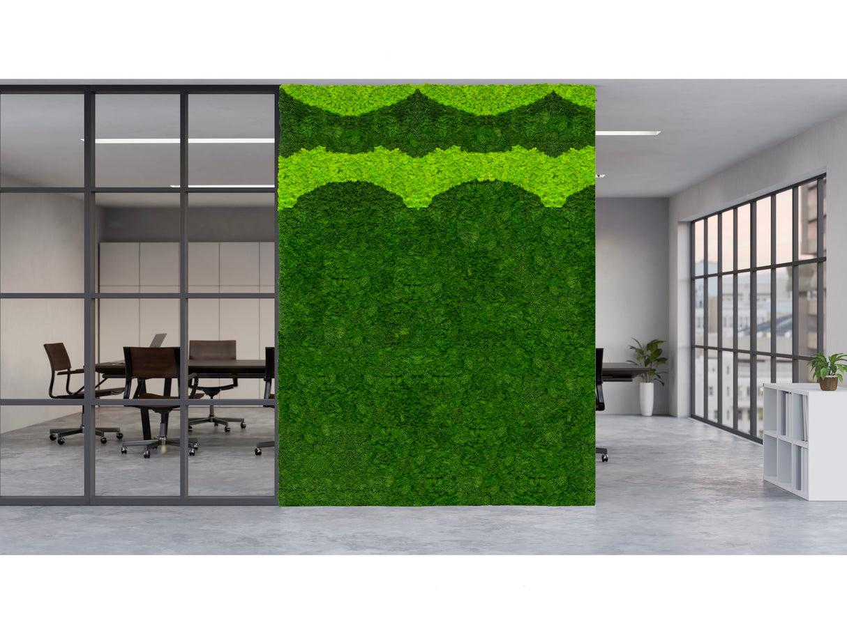 Preserved reindeer moss panel - patterned light green and forest green 0.5 x 3m self adhesive back