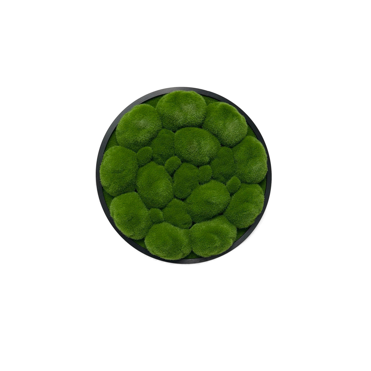 Artificial bun moss wall circular art panel aluminium Black - 30cm