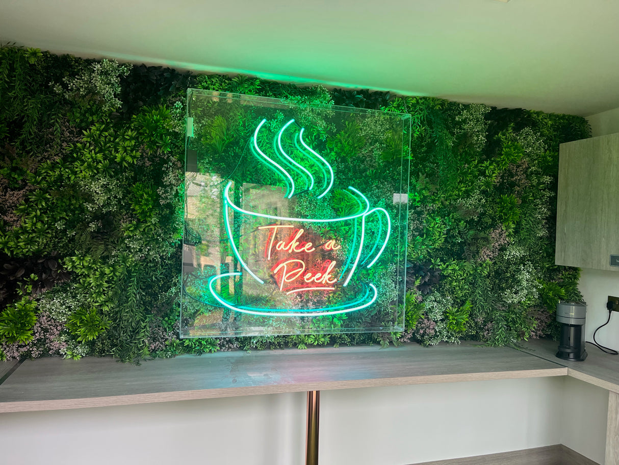 GW47 Artificial green wall panel with mixed green, burgundy and white tipped trailing plants 100x100 cm