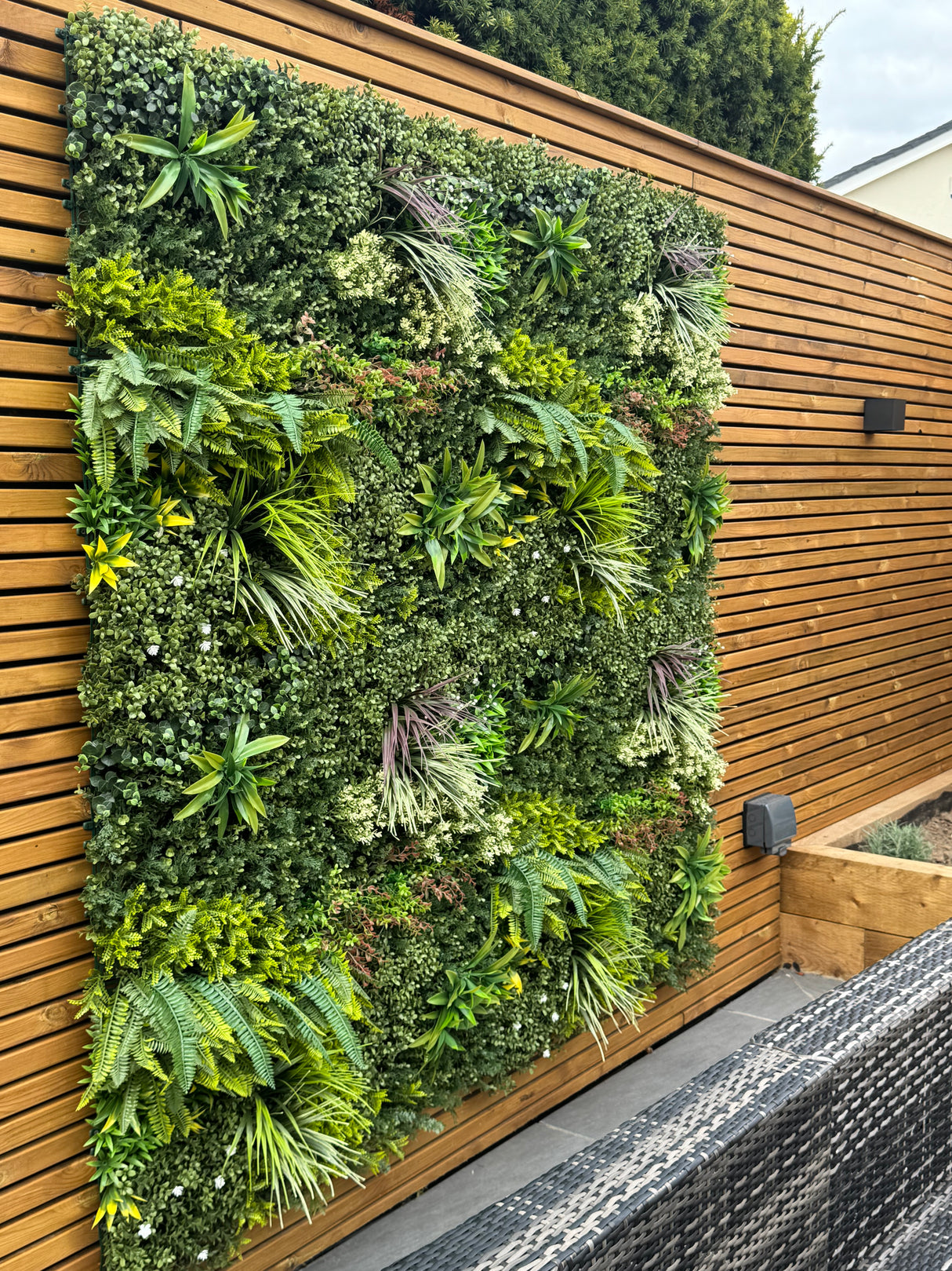 Combo of 3 x Artificial green wall panel with variegated mixed green yellow red orange and white foliage