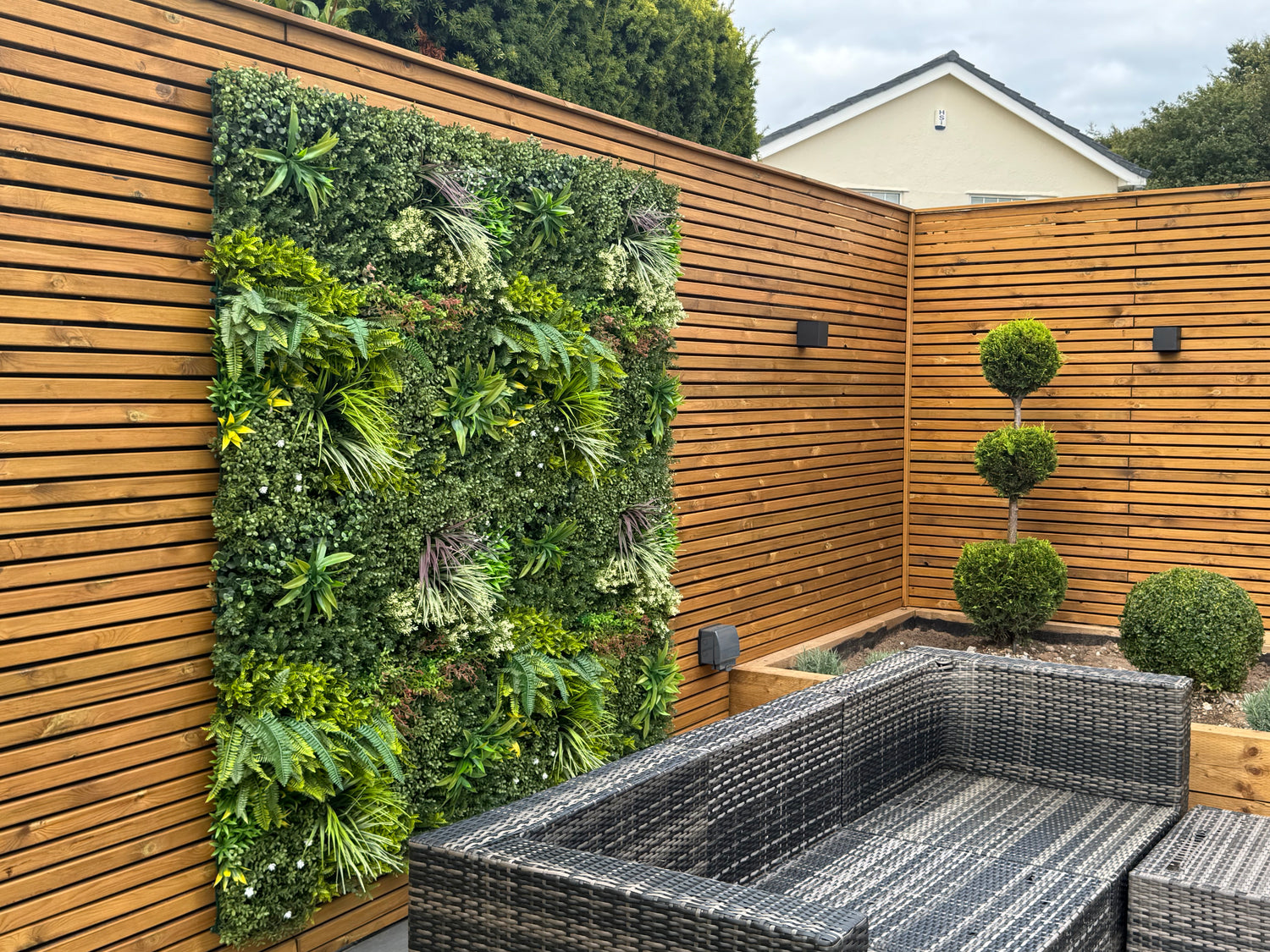 Combo of 3 x Artificial green wall panel with variegated mixed green yellow red orange and white foliage