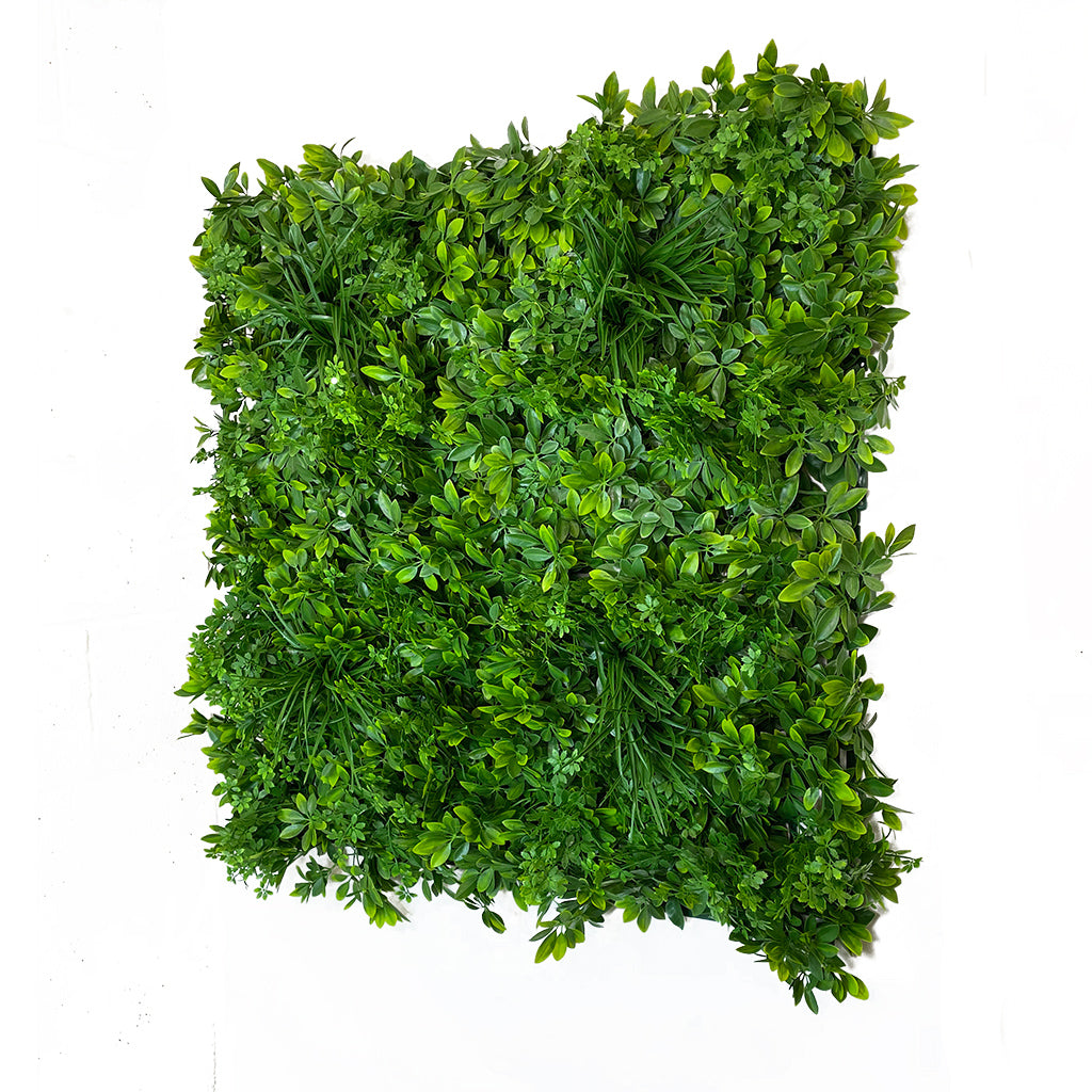 Artificial green wall panel with mixed 3d light-dark green foliage 100x100 cm