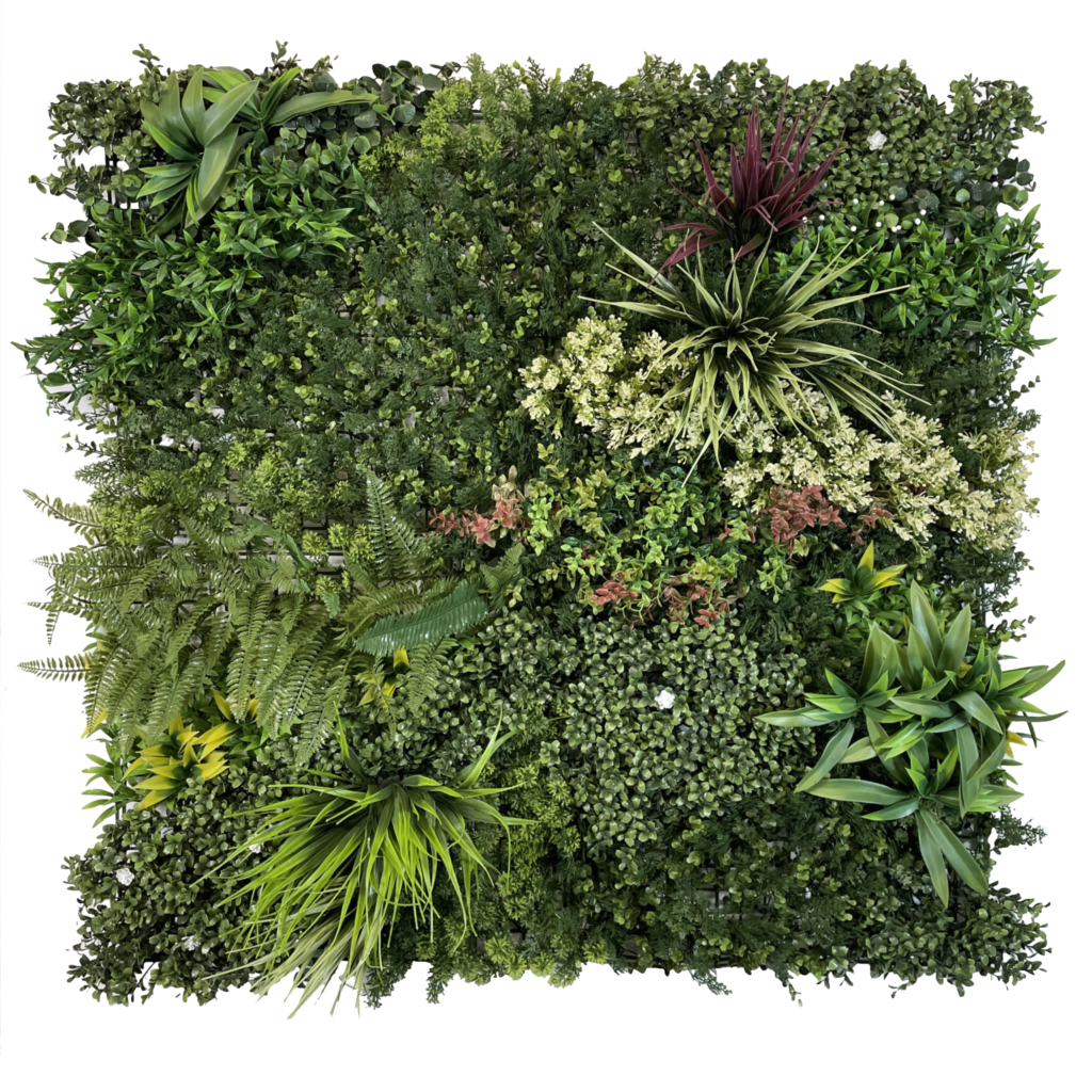 Combo panel A - Artificial green wall panel with variegated mixed green yellow red orange and white foliage 100x100 cm
