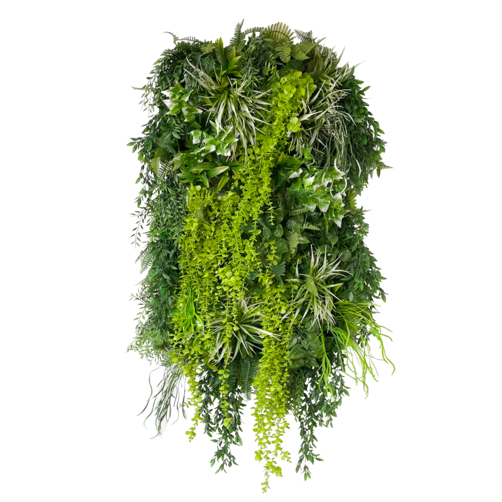 Artificial 3D hanging raft with lush green foliage and trailing plants 100x50cm ceiling or wall