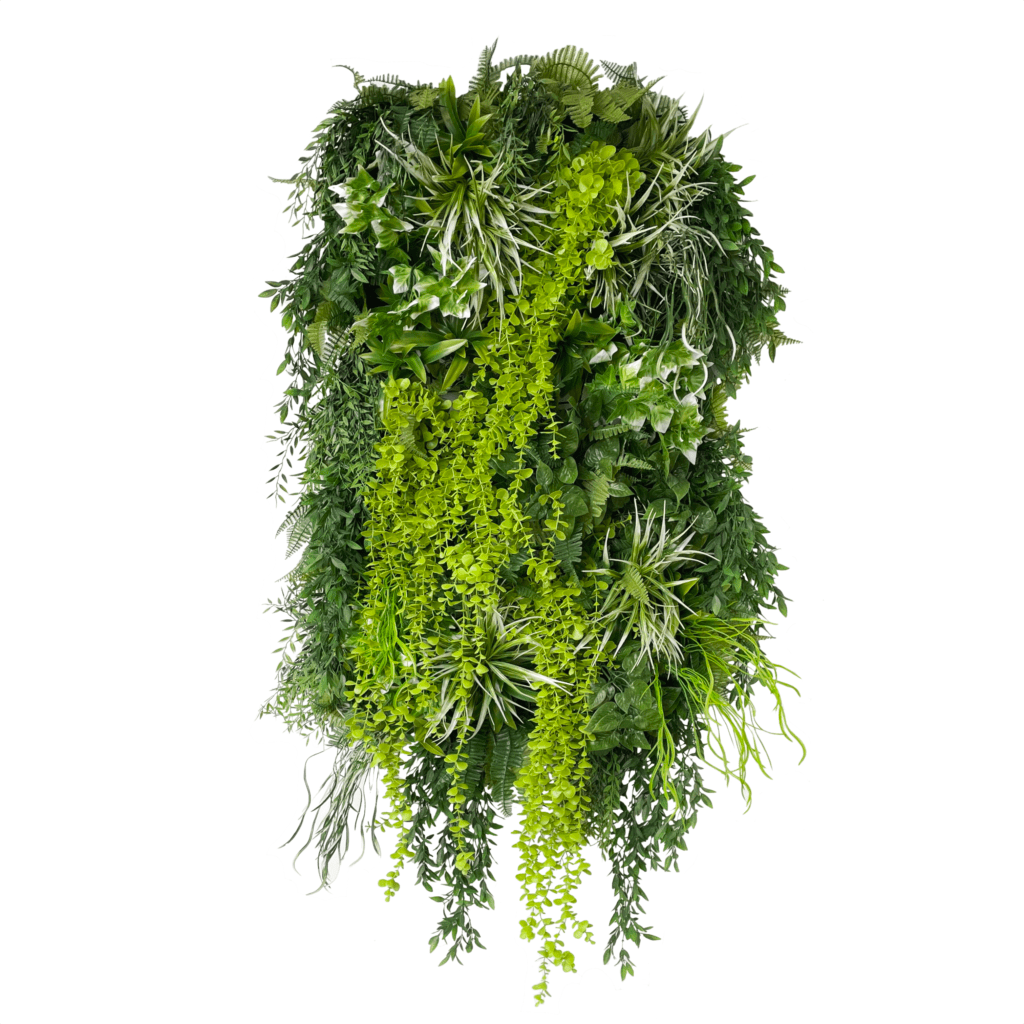 Artificial hanging greenery raft with dense lush green leaves and trailing vines