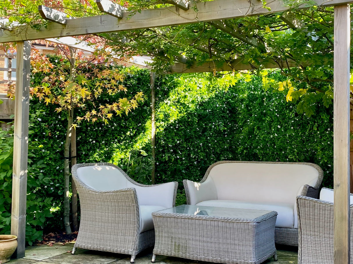 Artificial green wall mixed plant panel with white flowers 100x100 cm