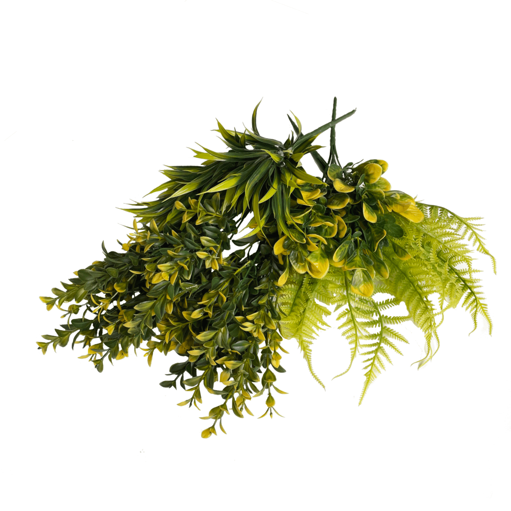 Artificial plant bundle with yellow blooms and green leaves