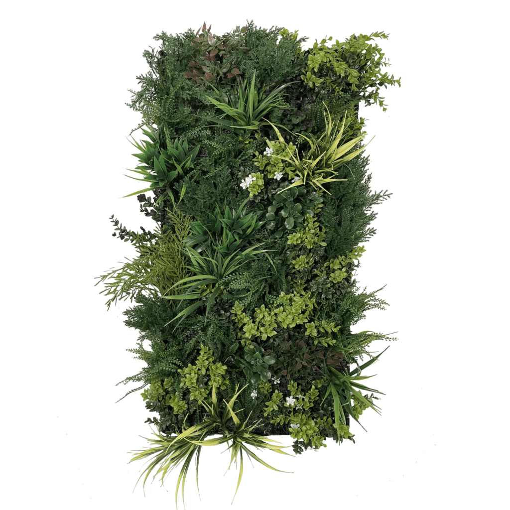 Artificial 3D plant wall panel with mixed green and yellow foliage, 100x50cm