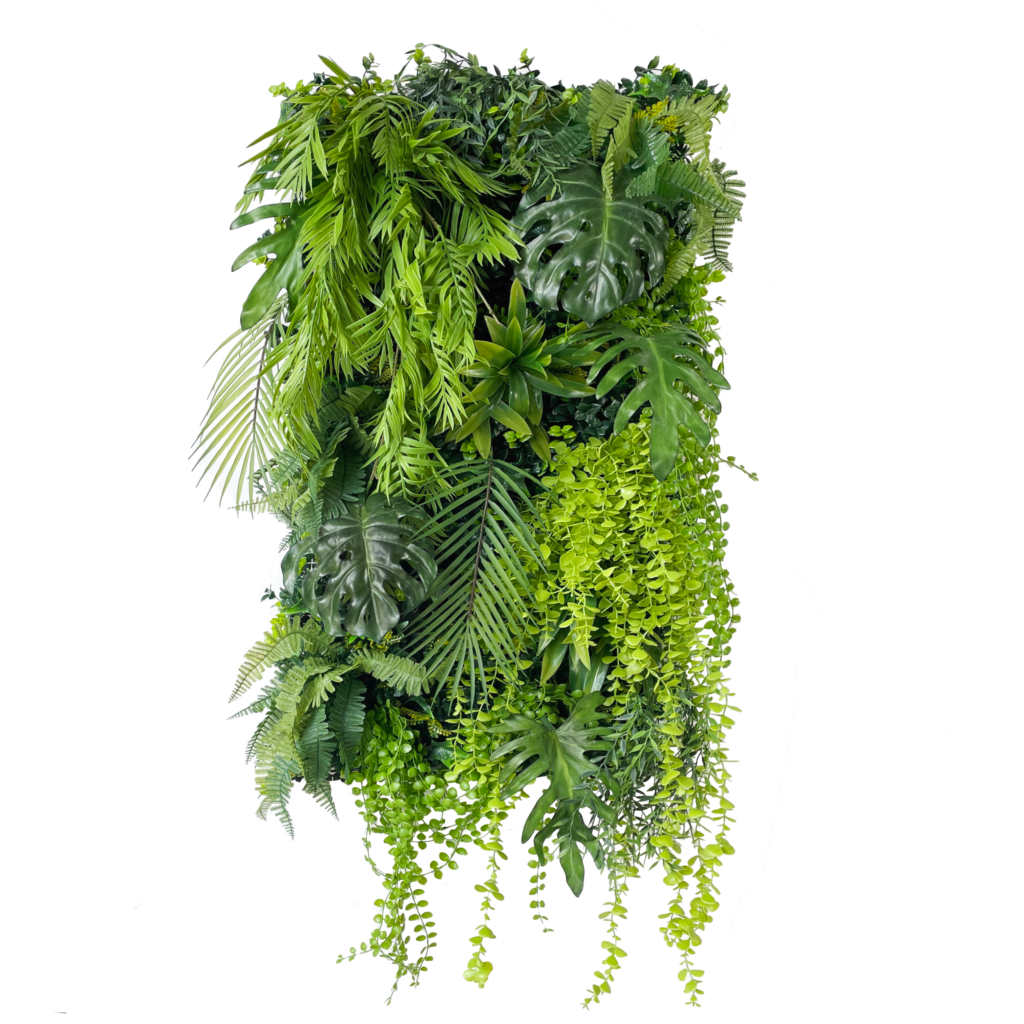 Green jungle tropical artificial 3D plant wall with lush green tropical foliage and trailing plants 100x50cm Ceiling or Walls
