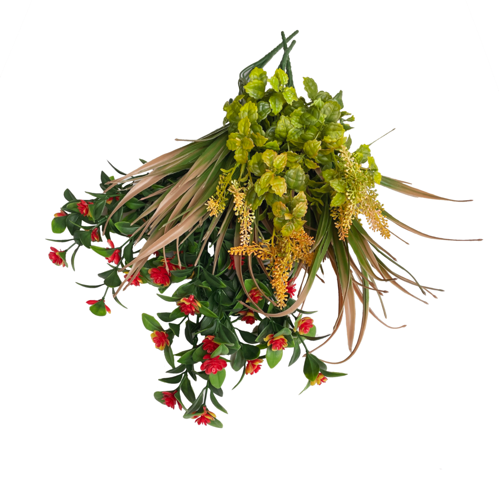 Plant bundle with green foliage and red blossoms