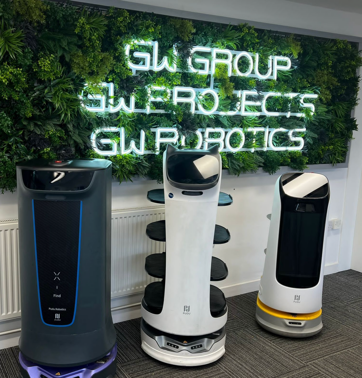 Green wall panel variegated light and dark green foliage palms heads, green grasses & ferns & purple bushes 100x100 cm