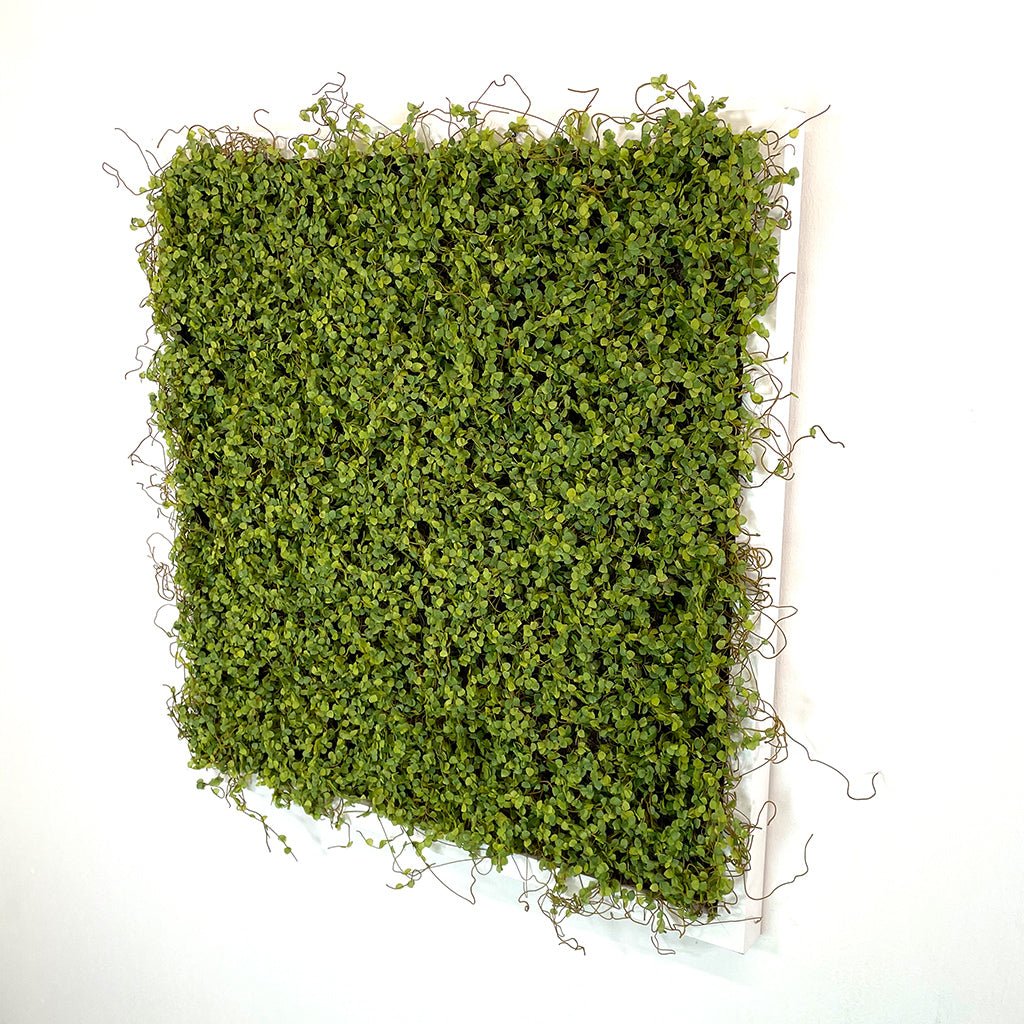 Vertical rectangular artificial moss wall panel, dense green leaf-like tips