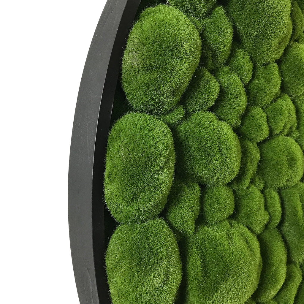 Artificial bun moss wall circular art panel aluminium Black - 80cm