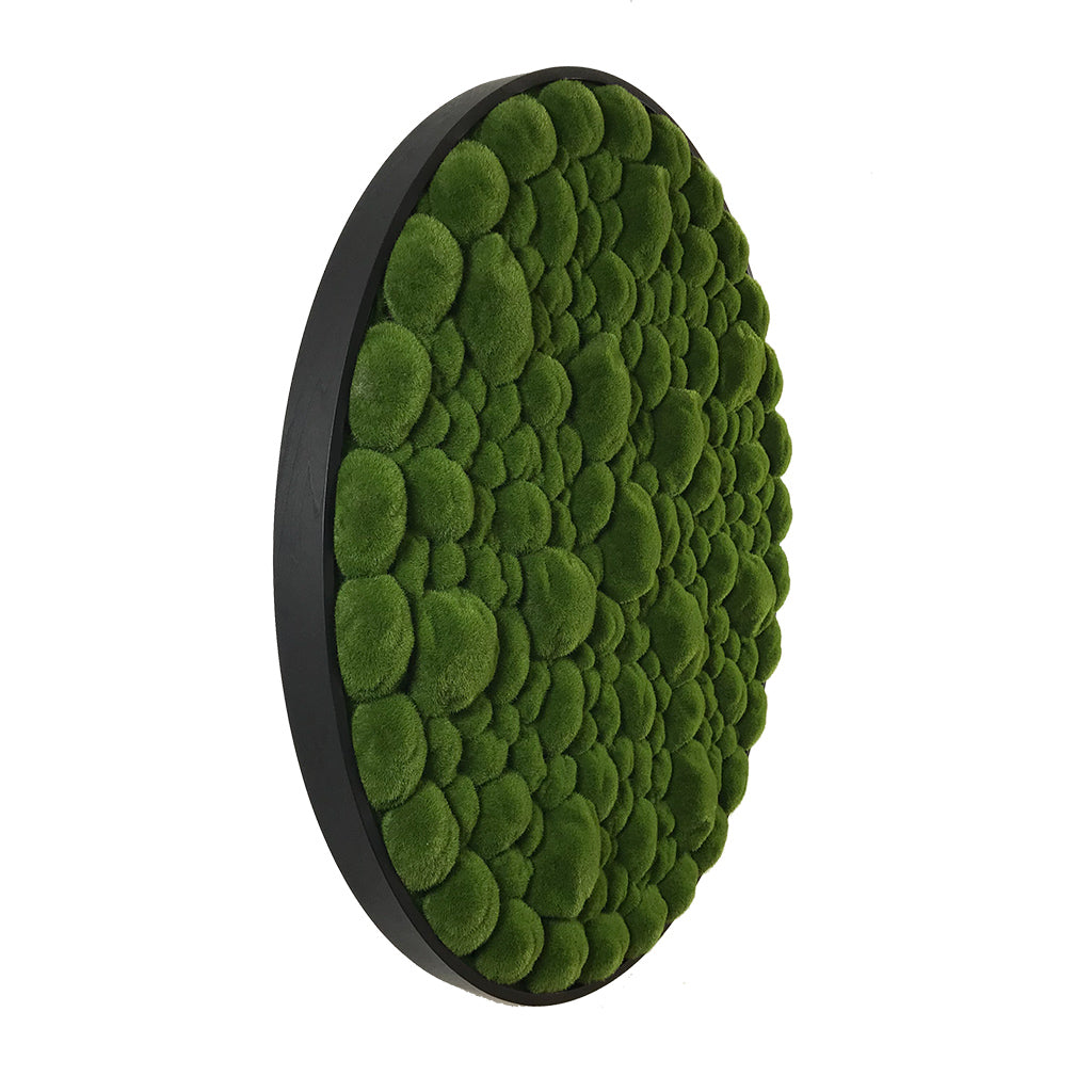 Artificial bun moss wall circular art panel aluminium Black - 80cm