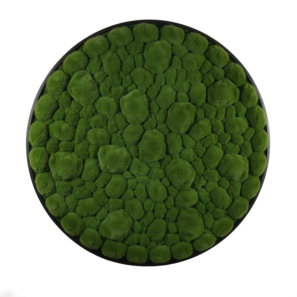 Artificial bun moss wall circular art panel aluminium Black - 80cm